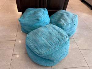 3 Handmade Aqua Bellamy Poufs