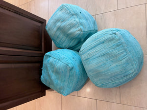 3 Handmade Aqua Bellamy Poufs