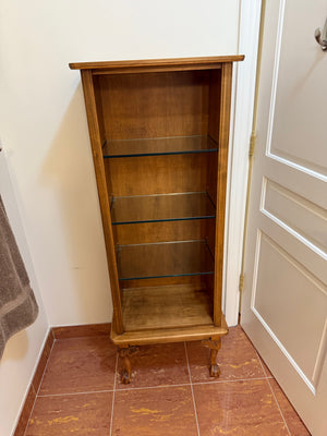 Wood Carved Shelving Unit with Glass Shelves