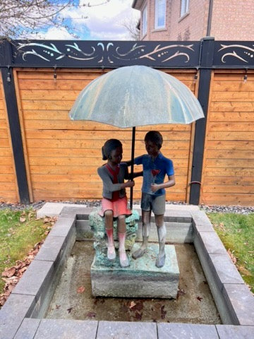 Outdoor Bronze Sculpture/Fountain titled "Romance in the Rain" by Prince Monyo Simon Mihailescu-Nasturel (*retail $30,000- receipt included)