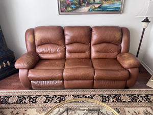 La-Z-Boy Brown Leather 3-Seater Reclining Sofa (*condition noted)