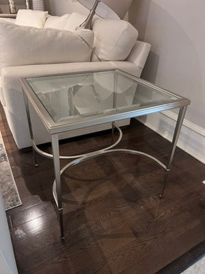 Pair of Decor-Rest TRANSITIONAL METAL END TABLES WITH GLASS TOP