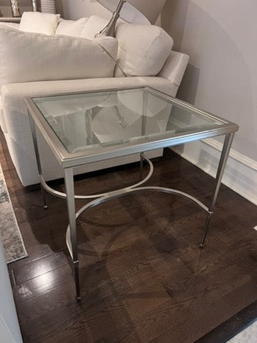 Pair of Decor-Rest TRANSITIONAL METAL END TABLES WITH GLASS TOP
