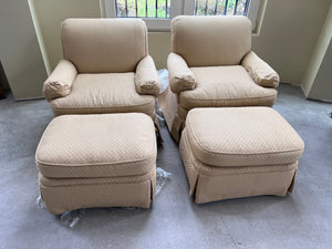 Pair of Drexel Heritage Upholstery Collection Armchairs + Ottomans