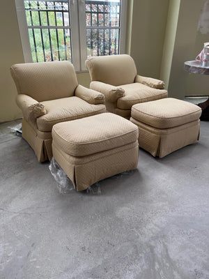 Pair of Drexel Heritage Upholstery Collection Armchairs + Ottomans