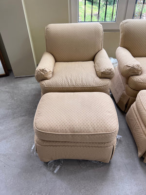 Pair of Drexel Heritage Upholstery Collection Armchairs + Ottomans