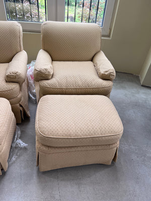 Pair of Drexel Heritage Upholstery Collection Armchairs + Ottomans
