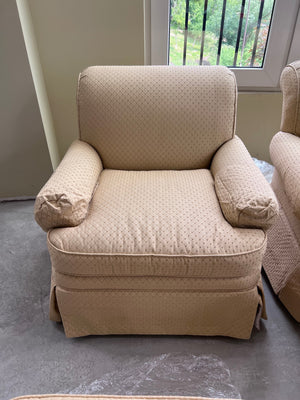 Pair of Drexel Heritage Upholstery Collection Armchairs + Ottomans