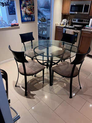 Round Glass Kitchen Table + 4 Chairs