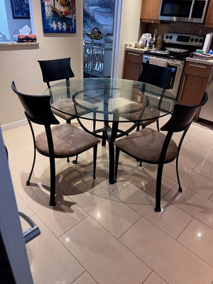 Round Glass Kitchen Table + 4 Chairs