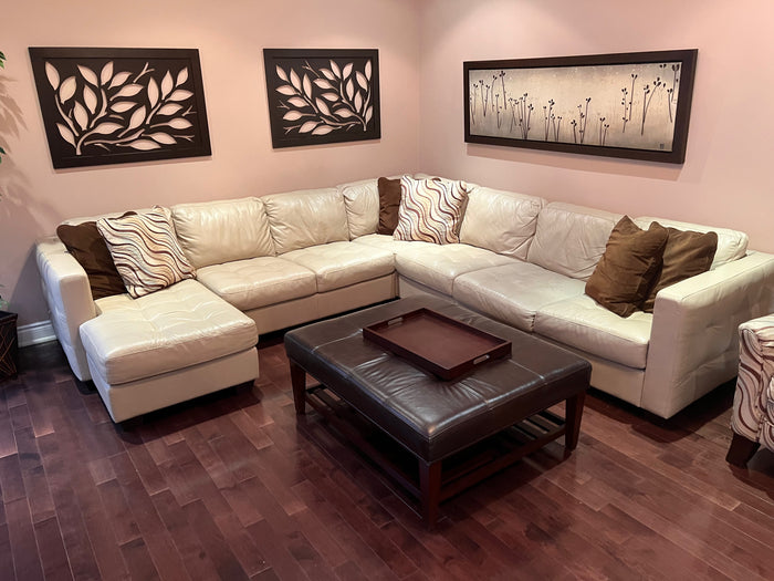 Cream Leather Sectional Sofa