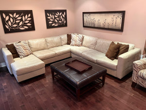 Cream Leather Sectional Sofa