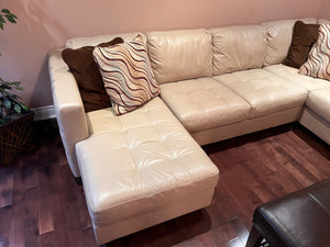 Cream Leather Sectional Sofa