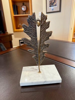 Brass Oak Leaf Sculpture by Josef Petriska, Marble Base