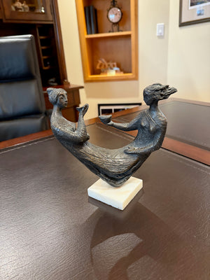 Bronze Sculpture, 2 Women on Marble Base