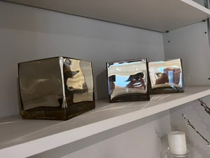 3 Sqaure Silver Decorative Vases