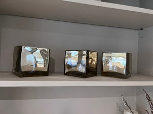 3 Sqaure Silver Decorative Vases