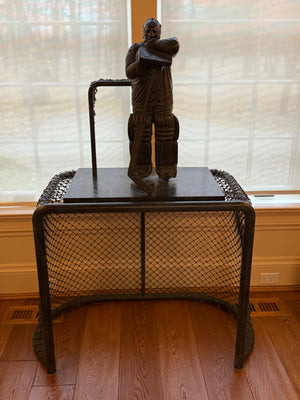 Robin Bell "The Goalie" Cast Bronze Sculpture Limited Edition 2/7 c. 1987, with Custom Fabricated Metal Hockey Net