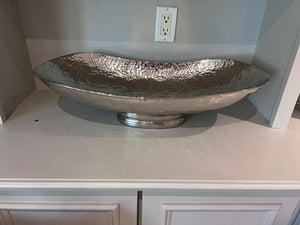 Large Silver Hammered Metal Bowl