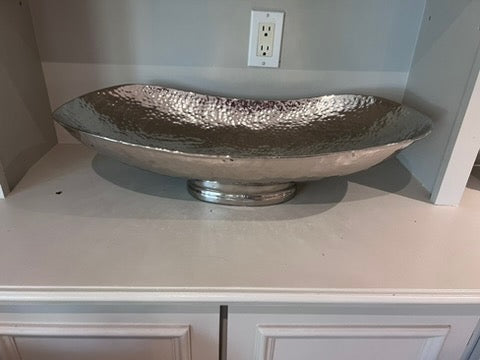Large Silver Hammered Metal Bowl