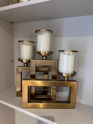 3 Piece Attached Gold Candle Holder