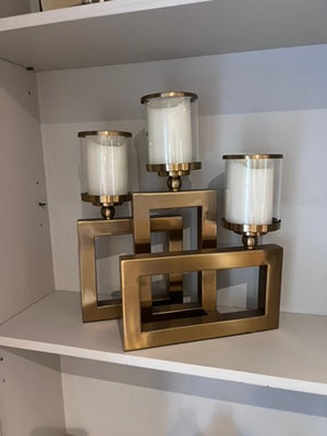 3 Piece Attached Gold Candle Holder