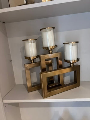 3 Piece Attached Gold Candle Holder