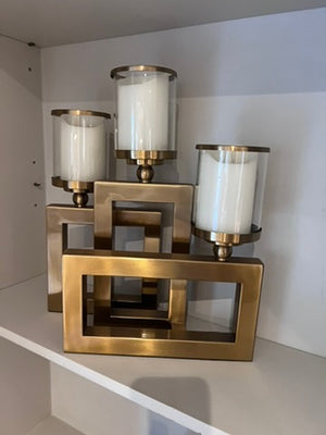 3 Piece Attached Gold Candle Holder