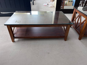 Wood Coffee Table, Glass Top