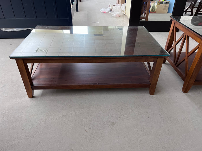 Wood Coffee Table, Glass Top