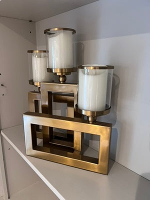 3 Piece Attached Gold Candle Holder