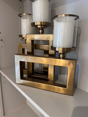 3 Piece Attached Gold Candle Holder