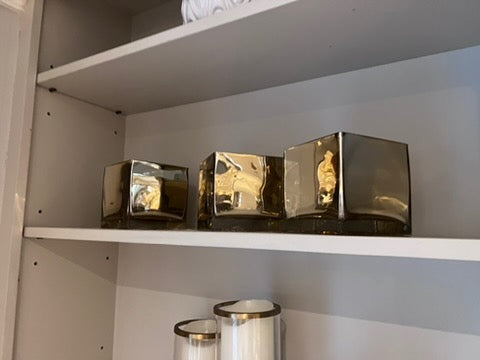 3 Square Gold Decorative Vases