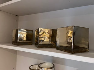 3 Square Gold Decorative Vases