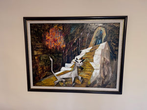 Original Oil on Canvas Titled 'Cat in the Church' by John Saarniit, 1969