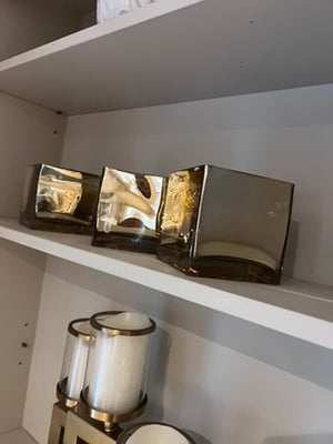 3 Square Gold Decorative Vases
