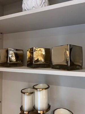 3 Square Gold Decorative Vases