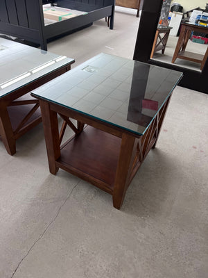 Wood Side Table, Glass Top