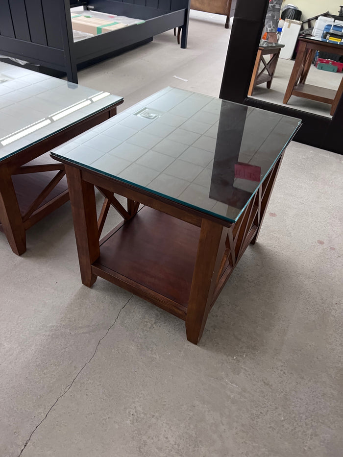 Wood Side Table, Glass Top