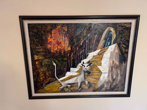 Original Oil on Canvas Titled 'Cat in the Church' by John Saarniit, 1969