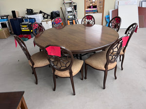 Large Round Ethan Allen Dining Table + 8 Spider Back Chairs