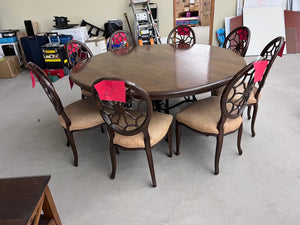 Large Round Ethan Allen Dining Table + 8 Spider Back Chairs