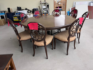 Large Round Ethan Allen Dining Table + 8 Spider Back Chairs