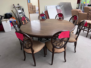 Large Round Ethan Allen Dining Table + 8 Spider Back Chairs
