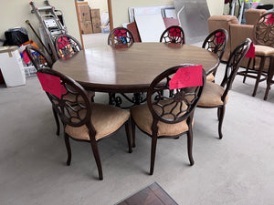 Large Round Ethan Allen Dining Table + 8 Spider Back Chairs