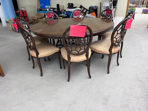 Large Round Ethan Allen Dining Table + 8 Spider Back Chairs