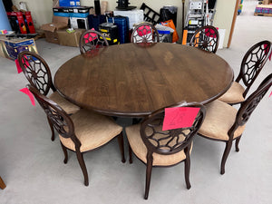 Large Round Ethan Allen Dining Table + 8 Spider Back Chairs