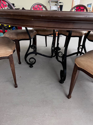 Large Round Ethan Allen Dining Table + 8 Spider Back Chairs