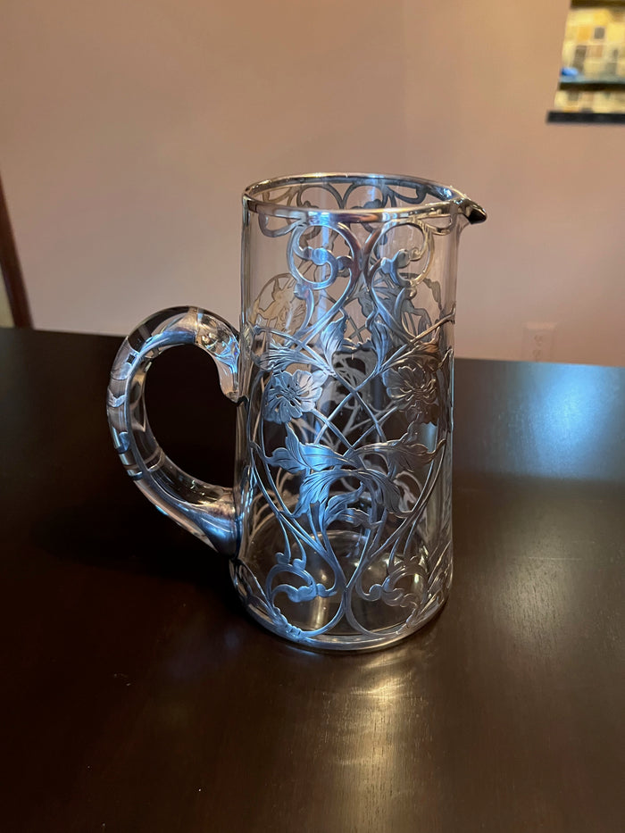 Sterling Silver Overlay Glass Pitcher