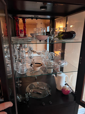 Miscellaneous Glassware, Ceramic and Decor Lot (*all items shown in cabinet)